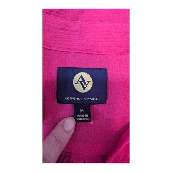 Adrienne Vittadini Hot Barbie Pink Wrap Style High Low Sheer Blouse Size Medium - Picture 6 of 13